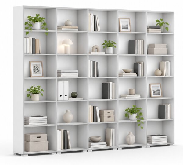 Biblioteka SILVER LINE, 5 kolumn, 2230 x 3000 x 400 mm, biały