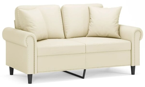 Sofa 2-osobowa z poduszkami, kremowa, 120 cm, sztuczna skÃ³ra
