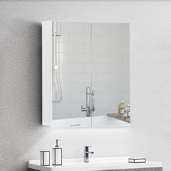 Lustro do łazienki z szafką i regulowanymi półkami - montaż na ścianie - 2 drzwi - 50 x 60 x 13 cm - drewno