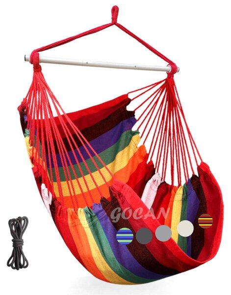 Fotel wiszący bawełniany - 150 kg - 110 x 150 cm - Czerwony - Do ogrodu i pokoju