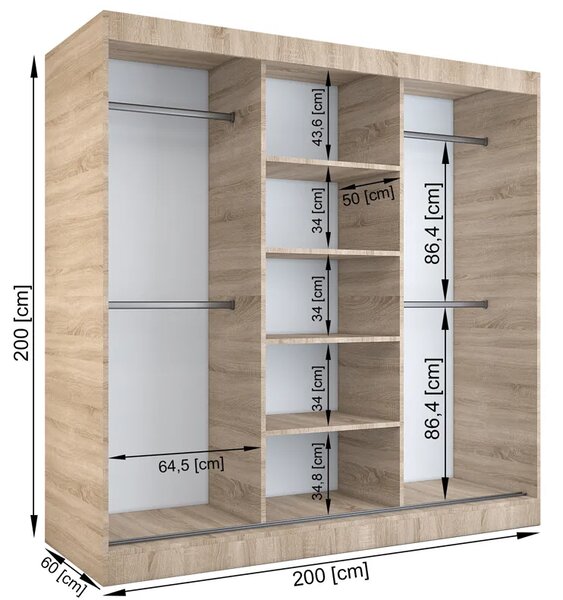 Szafa przesuwna do sypialni dąb sonoma + antracyt 200 cm F6-F50