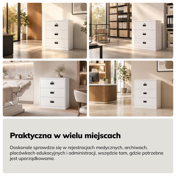 Szafa kartotekowa metalowa z 3 szufladami biała, 900x1020x600 mm: SARA XL V3