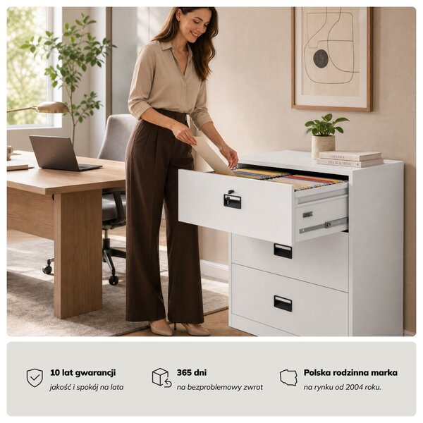 Szafa kartotekowa metalowa z 3 szufladami biała, 900x1020x600 mm: SARA XL V3