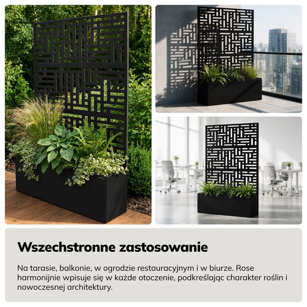 Pergola ogrodowa metalowa z donicą czarna 3in1, 1200x1800x300 mm: ROSE