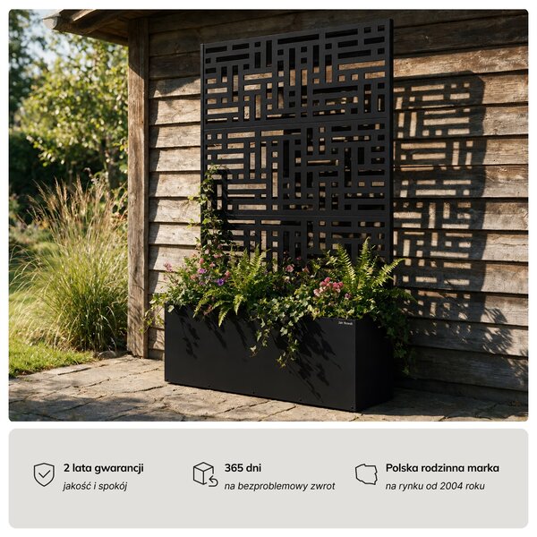 Pergola ogrodowa metalowa z donicą czarna 3in1, 1200x1800x300 mm: ROSE