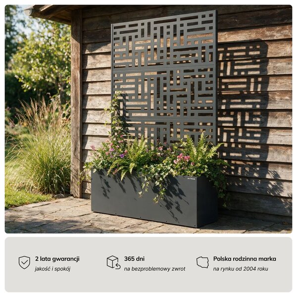 Pergola ogrodowa metalowa z donicą antracytowa 3in1, 1200x1800x300 mm: ROSE