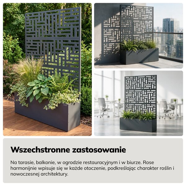 Pergola ogrodowa metalowa z donicą antracytowa 3in1, 1200x1800x300 mm: ROSE