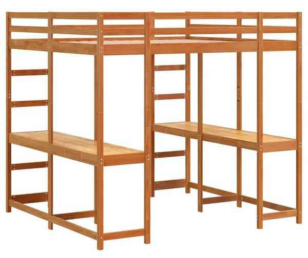 Brązowe łóżko piętrowe z biurkiem na dole 160x200 N7-T64