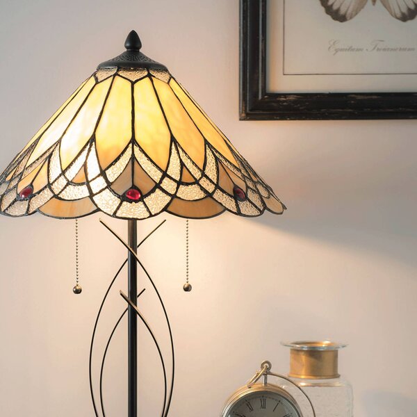 Clayre&Eef Lampa stołowa tiffany 5186, kremowy / amber, salon / jadalnia, szkło, tiffany