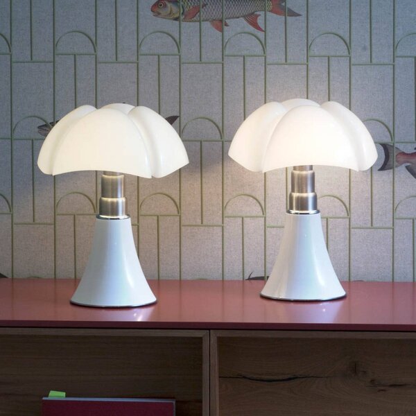 Martinelli Luce Lampa stołowa design Minipipistrello, możliwość ściemniania, biały / opal, salon / jadalnia, stal szlachetna, design
