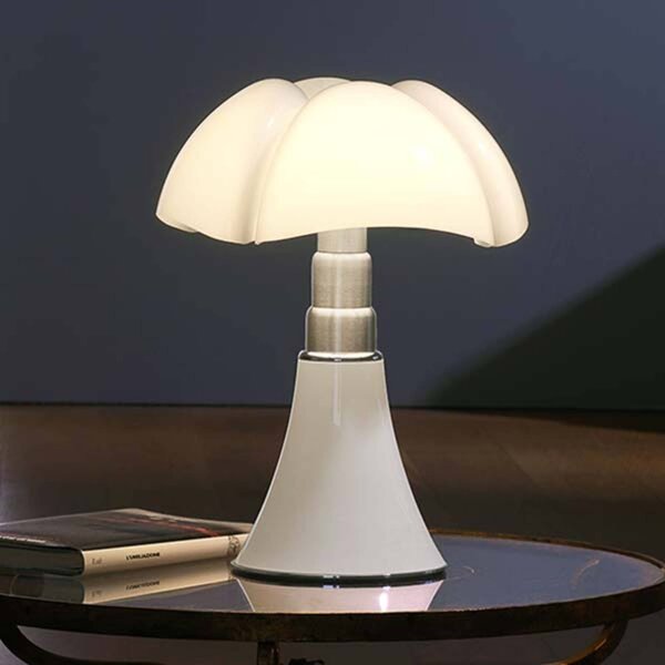 Martinelli Luce Lampa stołowa design Minipipistrello, możliwość ściemniania, biały / opal, salon / jadalnia, stal szlachetna, design