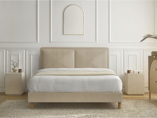 Beżowe tapicerowane tapicerowane łóżko dwuosobowe ze stelażem 180x200 cm Mara – Bobochic Paris