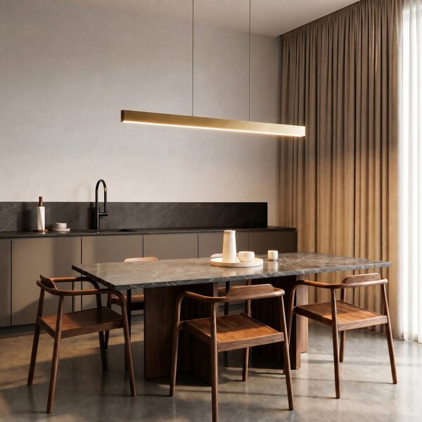 Lampa Wisząca Lucande, Mylosh, ściemnialny, złoty | mosiężny, jadalnia, aluminium, nowoczesny
