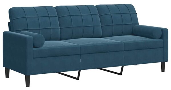Sofa 3-osobowa z poduszkami, niebieska, 180 cm, aksamit