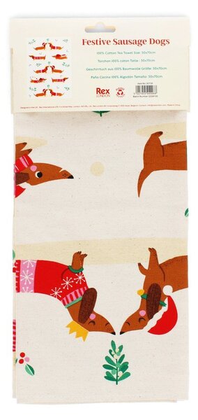 Bawełniana ścierka 70x50 cm Festive Sausage Dog – Rex London