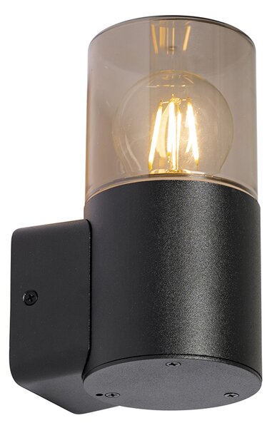 Nowoczesna lampa ścienna zewnętrzna czarna z kloszem w kolorze dymu IP44 - Odense