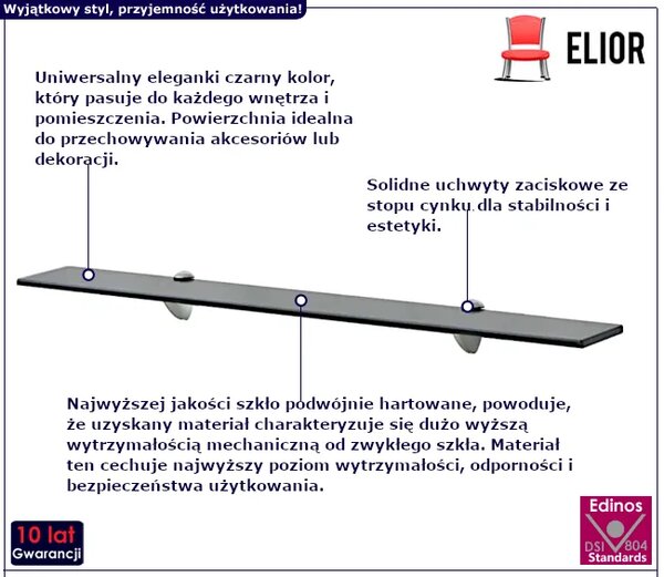 Czarna półka ścienna ze szkła 80x10 S2-T88
