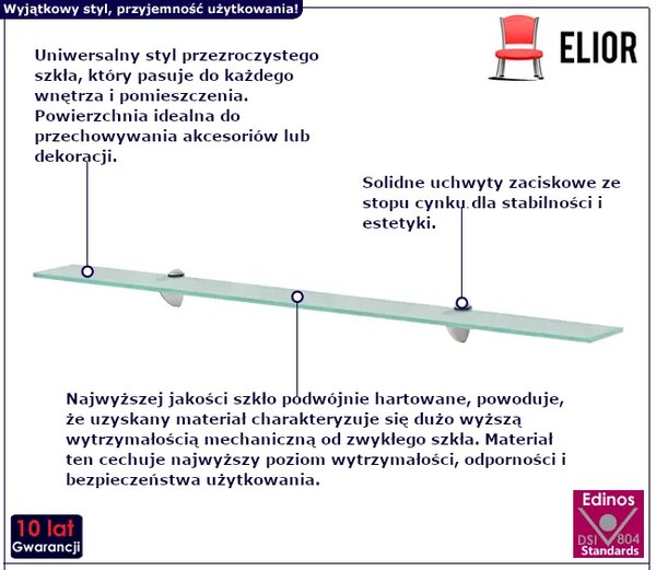 Elegancka szklana półka 90x10 L0-E28