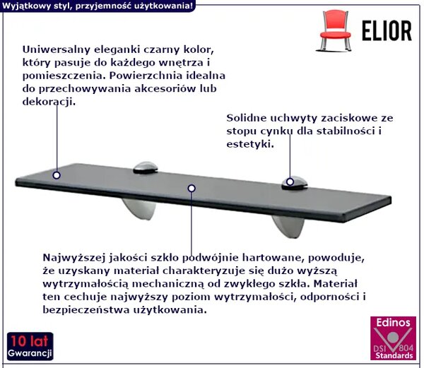 Czarna półka ścienna szklana 40x10 E0-F55