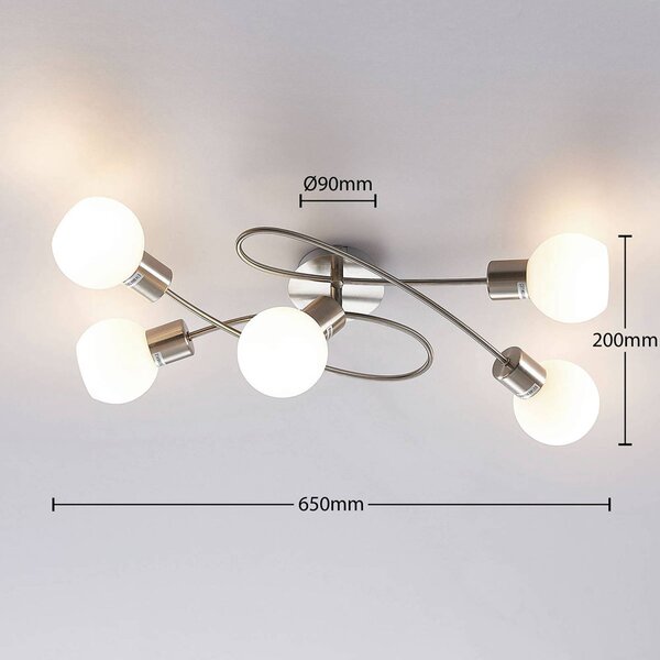 Lampa sufitowa Elaina Lindby, możliwość ściemniania, aluminiowy / szary / cynkowy, salon / jadalnia, metal, nowoczesny