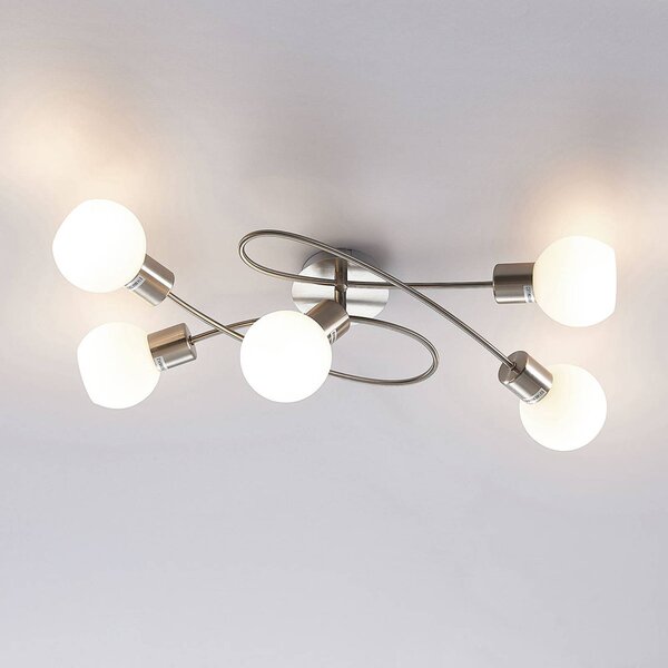 Lampa sufitowa Elaina Lindby, możliwość ściemniania, aluminiowy / szary / cynkowy, salon / jadalnia, metal, nowoczesny
