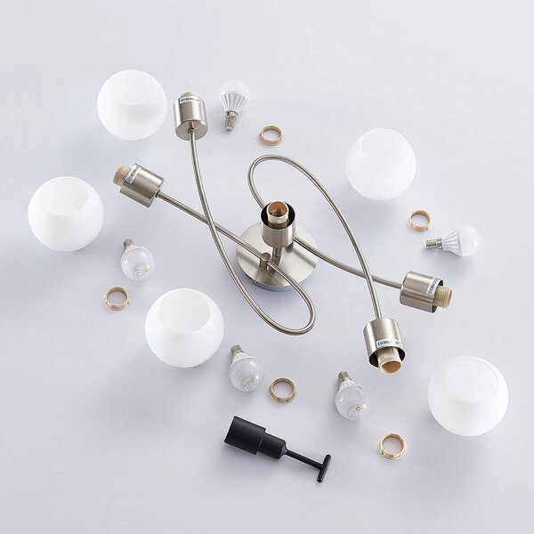 Lampa sufitowa Elaina Lindby, możliwość ściemniania, aluminiowy / szary / cynkowy, salon / jadalnia, metal, nowoczesny
