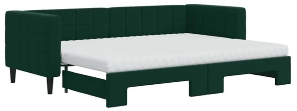 Sofa rozsuwana z materacami, ciemnozielona, 80x200 cm, aksamit