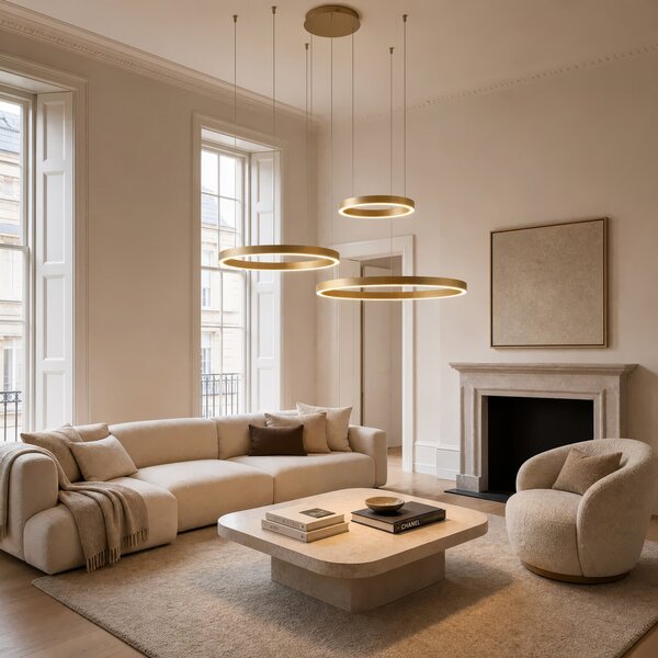 Lampa Wisząca Quitani, Aureon, ściemnialny, złoty | mosiężny, salon, aluminium, nowoczesny