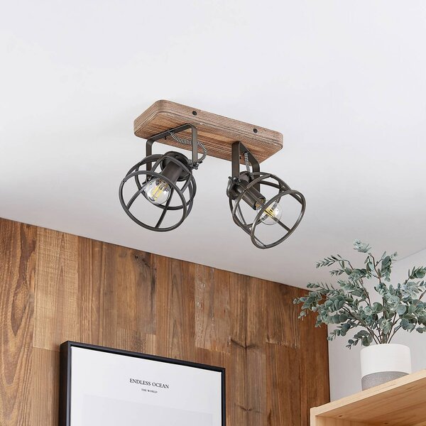 Lampa sufitowa Rutger Lindby, możliwość ściemniania, ciemne drewno, salon / jadalnia, drewno, vintage