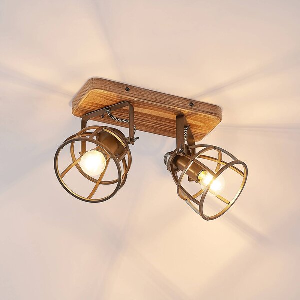 Lampa sufitowa Rutger Lindby, możliwość ściemniania, ciemne drewno, salon / jadalnia, drewno, vintage