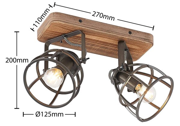 Lampa sufitowa Rutger Lindby, możliwość ściemniania, ciemne drewno, salon / jadalnia, drewno, vintage