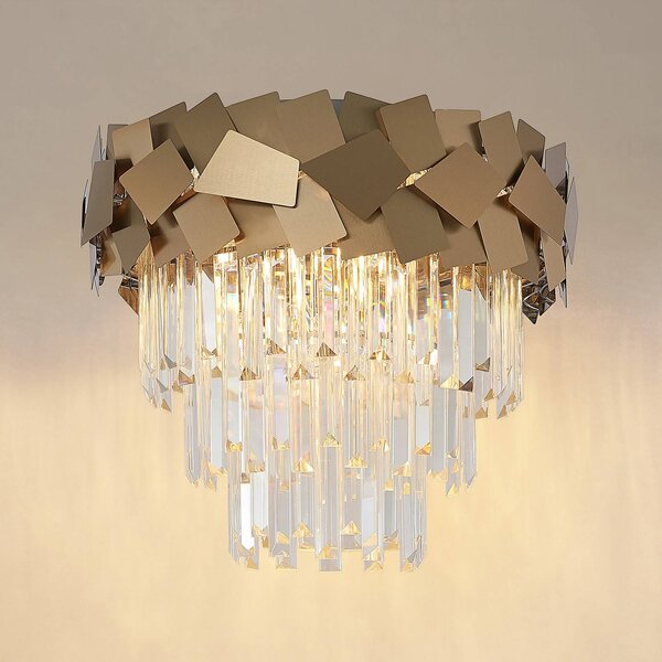 Lampa sufitowa kryształowa Miraia Lucande, możliwość ściemniania, mosiężny / złoty, salon / jadalnia, stal szlachetna, design