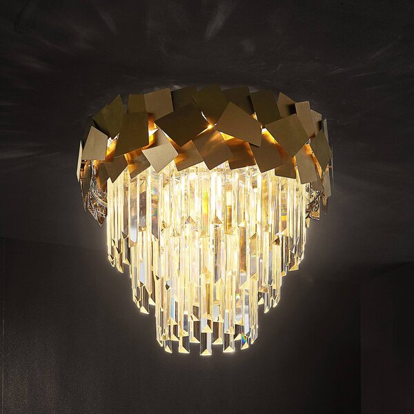 Lampa sufitowa kryształowa Miraia Lucande, możliwość ściemniania, mosiężny / złoty, salon / jadalnia, stal szlachetna, design