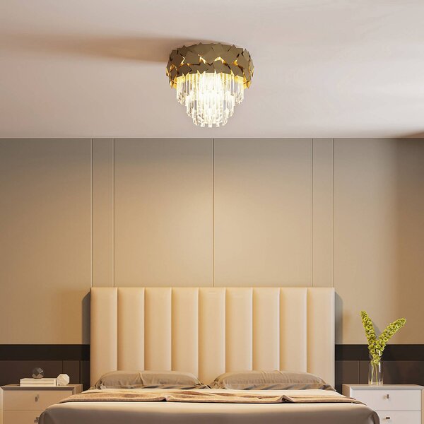 Lampa sufitowa kryształowa Miraia Lucande, możliwość ściemniania, mosiężny / złoty, salon / jadalnia, stal szlachetna, design