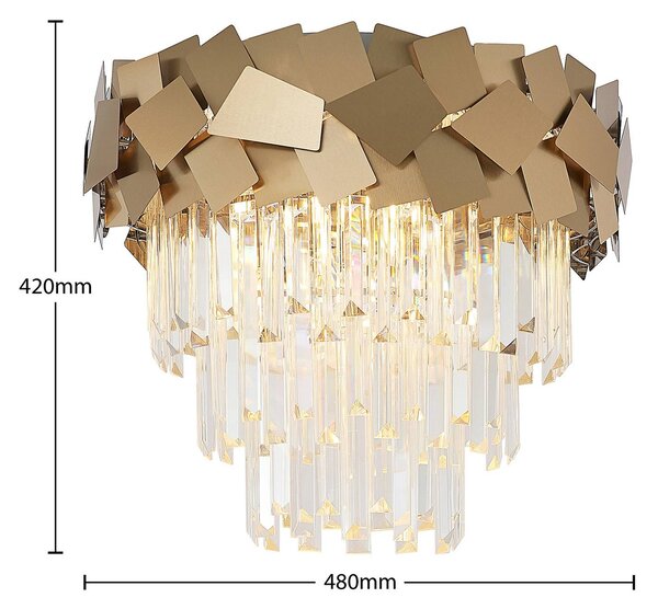 Lampa sufitowa kryształowa Miraia Lucande, możliwość ściemniania, mosiężny / złoty, salon / jadalnia, stal szlachetna, design