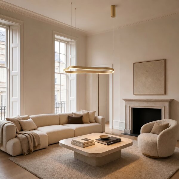 Lampa Wisząca Lucande, Vikali, ściemnialny, złoty | mosiężny, salon, metal, nowoczesny