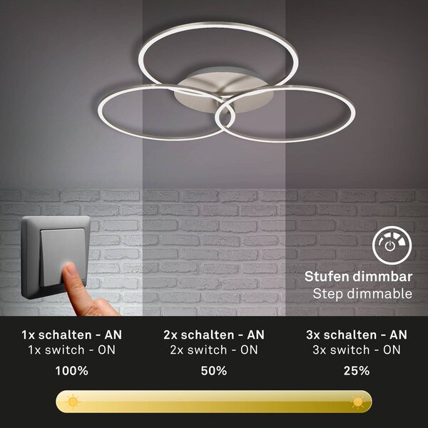 Briloner Lampa sufitowa LED Frame, możliwość ściemniania, aluminiowy / szary / cynkowy, salon / jadalnia, metal, nowoczesny