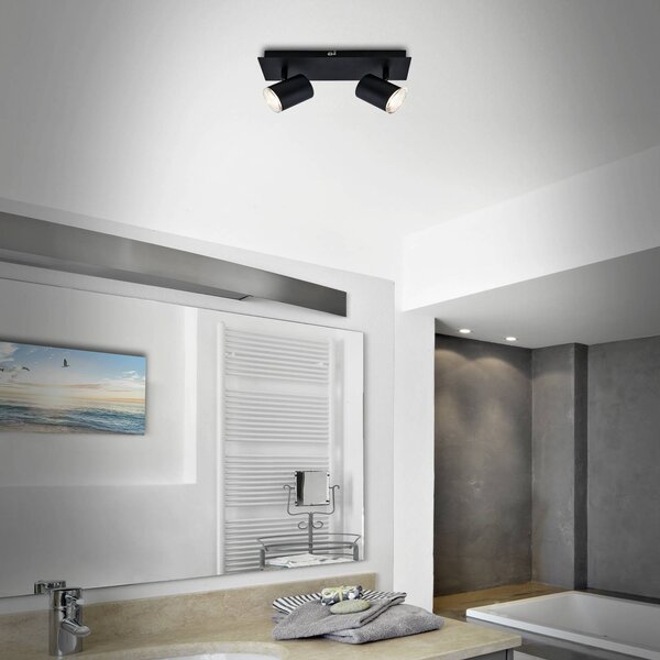 Briloner Spot sufitowy Banyo Splash GU10 IP44 2-punktowy Splash, możliwość ściemniania, czarny, salon / jadalnia, metal, nowoczesny