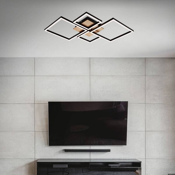 Briloner Lampa sufitowa LED Frame, możliwość ściemniania, czarny, salon / jadalnia, metal, nowoczesny