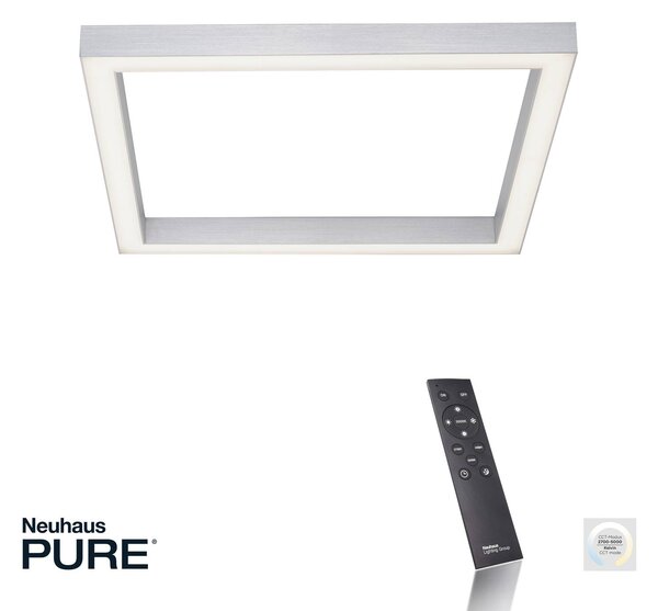 PURE Lampa sufitowa LED Lines Square, możliwość ściemniania, aluminiowy / szary / cynkowy, salon / jadalnia, aluminium, nowoczesny