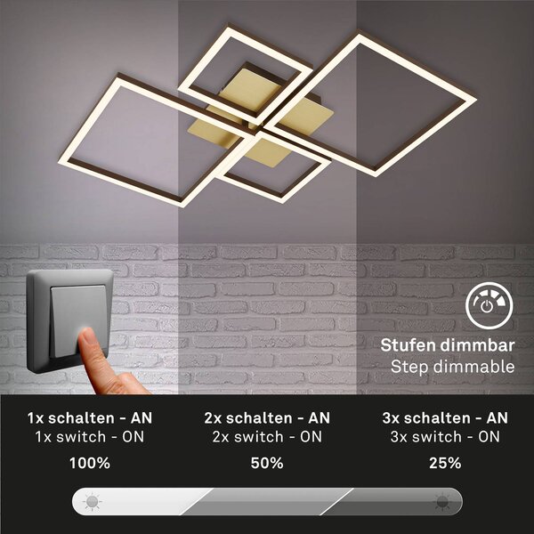 Briloner Lampa sufitowa LED Frame, złota, ściemniana, 4-punktowa