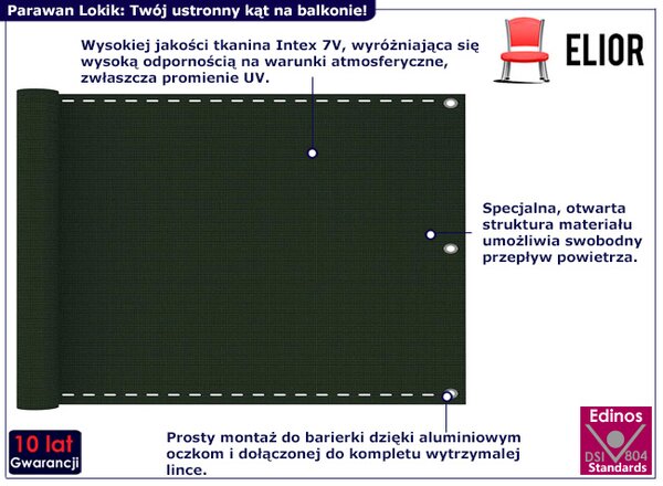 Ciemnozielony parawan ogrodowy na balkon C5-D62