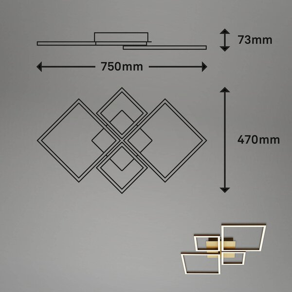 Briloner Lampa sufitowa LED Frame, złota, ściemniana, 4-punktowa