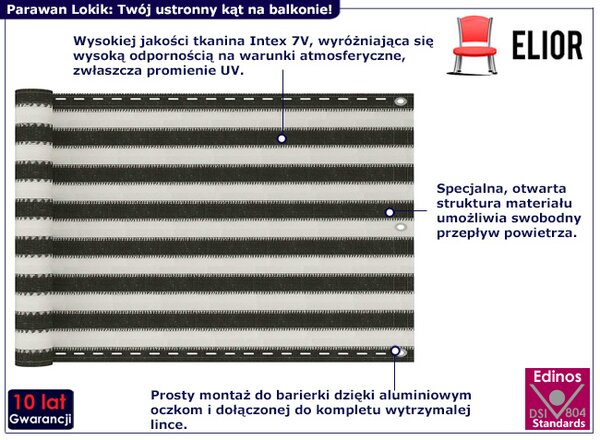Antracytowo-biały parawan balkonowy B5-K89