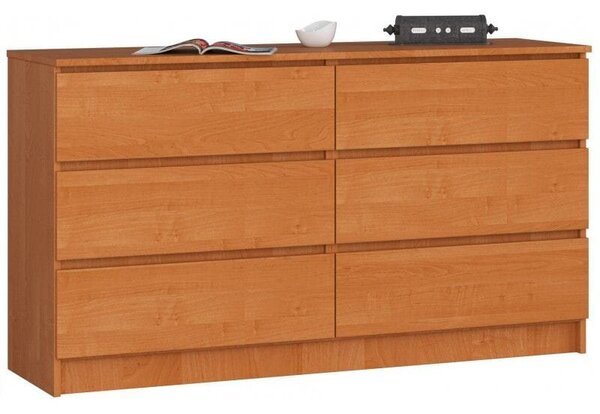 Komoda do sypialni, 6 szuflad, STILO, 140x40x77 cm, olcha, mat | TYLETEGOTU