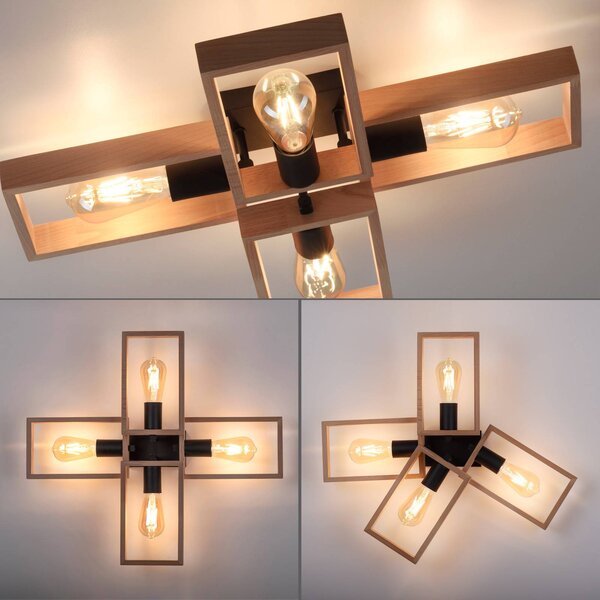 JUST LIGHT. GmbH Lampa sufitowa Frame, możliwość ściemniania, jasne drewno, salon / jadalnia, drewno
