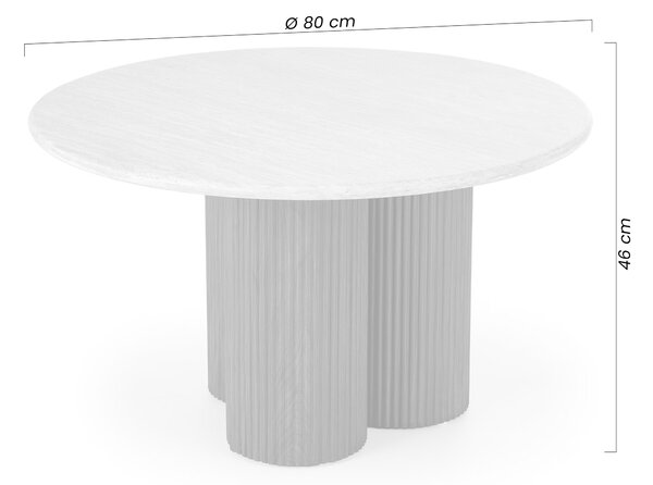 Stolik kawowy okrągły Massia 80 cm do salonu - trawertyn / orzech