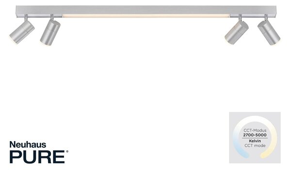 PURE Lampa sufitowa LED Lines Spot, możliwość ściemniania, aluminiowy / szary / cynkowy, salon / jadalnia, metal, nowoczesny