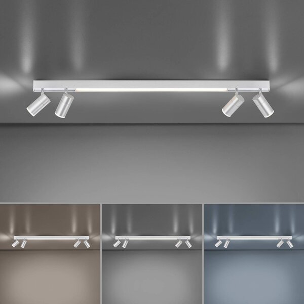 PURE Lampa sufitowa LED Lines Spot, możliwość ściemniania, aluminiowy / szary / cynkowy, salon / jadalnia, metal, nowoczesny