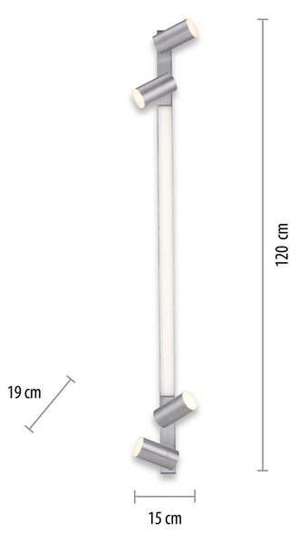 PURE Lampa sufitowa LED Lines Spot, możliwość ściemniania, aluminiowy / szary / cynkowy, salon / jadalnia, metal, nowoczesny